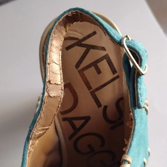 Kelsi Dagger turquoise suede platform high heels sandals 7.5 - Picture 11 of 15
